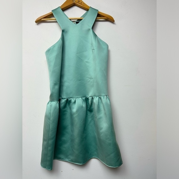 TIBI Halter V-Neck light Teal Green Sleeveless Fi-Flare Mini Dress size 6 - Picture 3 of 11